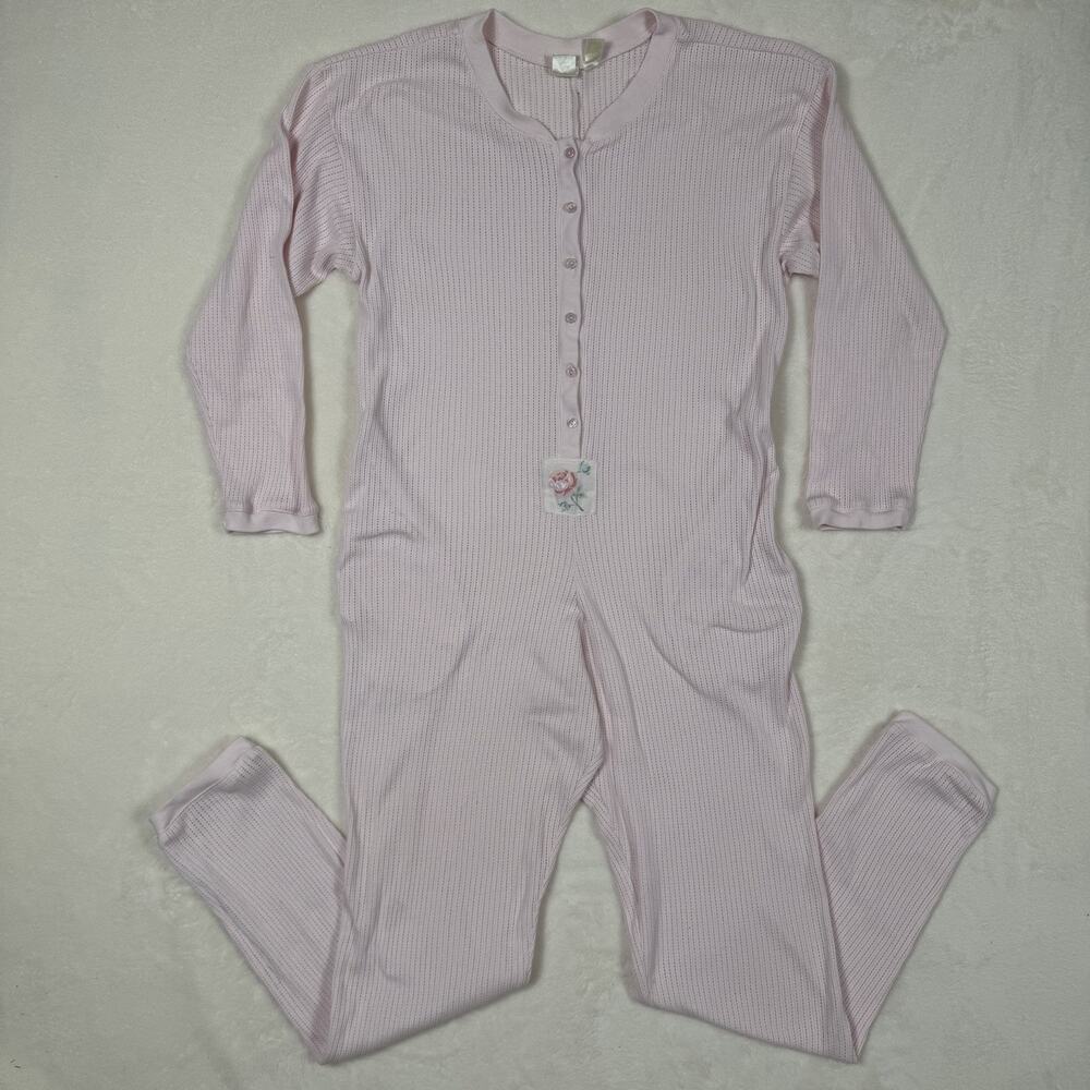 VICTORIAS SECRET Vintage Pink Thermal Ribbed Jumpsuit One Piece Lounge Cozy S